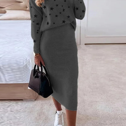 Autumn Winter Women’s 2-Piece Skirt Set Turtleneck & Pencil Skirt