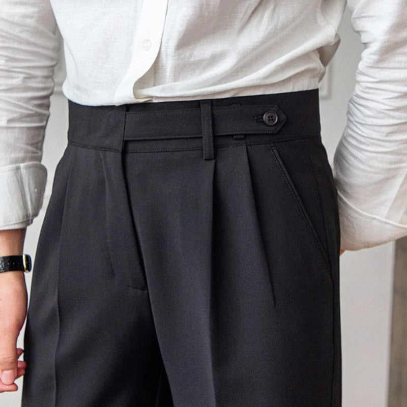 High-Waisted Slim Straight Vintage Trousers for Men