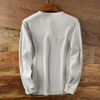 Men's Henley Waffle Knit long sleeve shirt