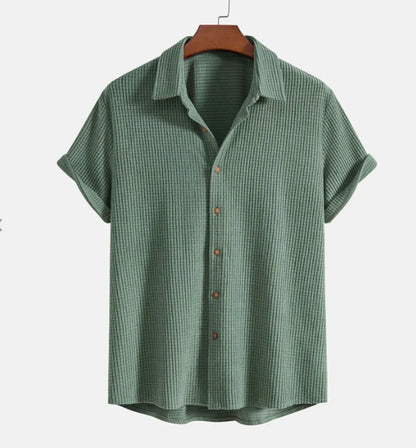 Men’s Short Sleeve Solid Color Casual Beach Shirt.