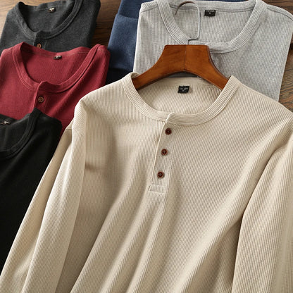 Men's Henley Waffle Knit long sleeve shirt