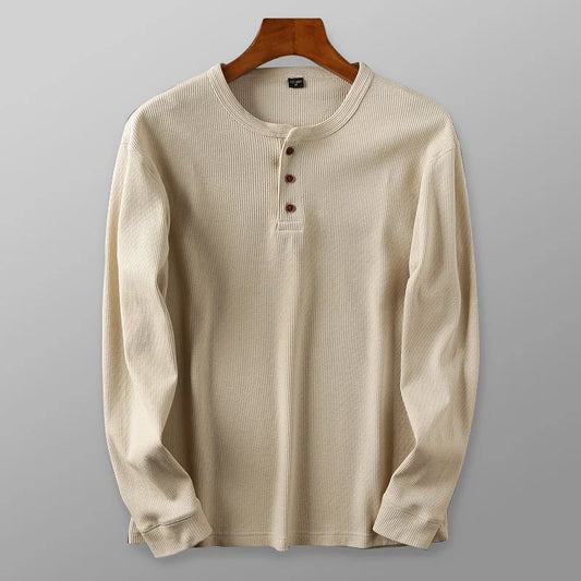 Men's Henley Waffle Knit long sleeve shirt