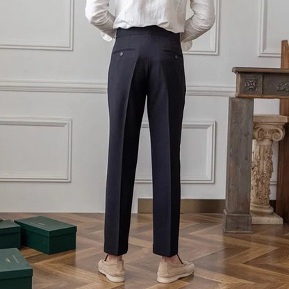 High-Waisted Slim Straight Vintage Trousers for Men